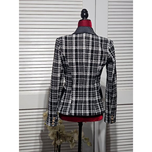 Rachel Parcell Women's Plaid Tweed Double Breasted Satin Lapel Blazer Sz 4 3151 - Picture 5 of 16